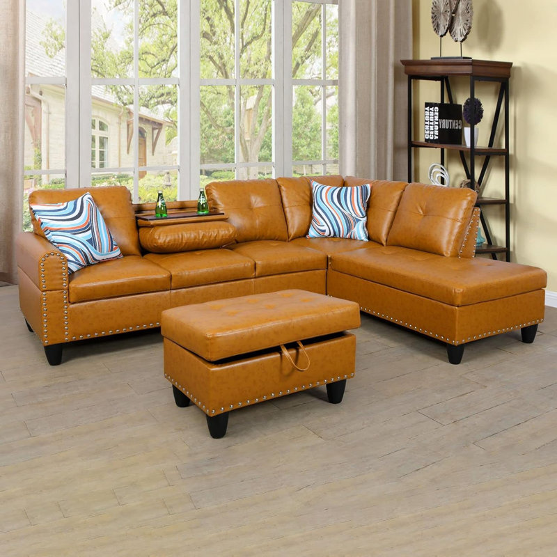 Canapé modulaire en cuir synthétique 3 pièces, Similicuir gingembre