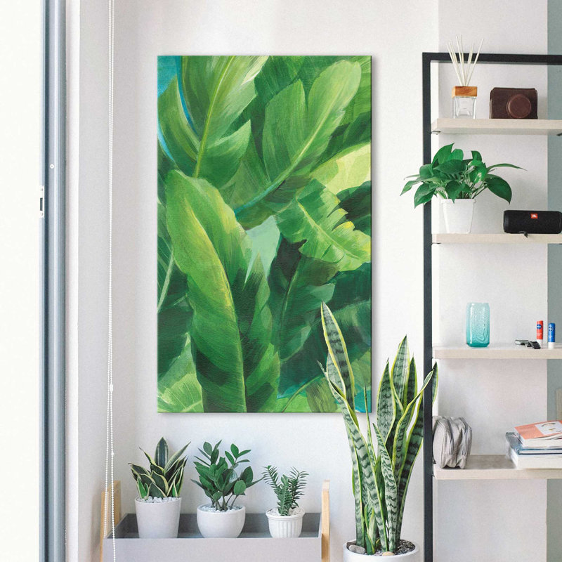 Palmes des tropiques II - peinture, Toile tendue, H 48 po x l 28 po x P 1,5 po
