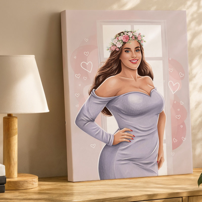 Toile, création d'une illustration mettant en vedette une femme confiante et sinueuse avec un long art mural