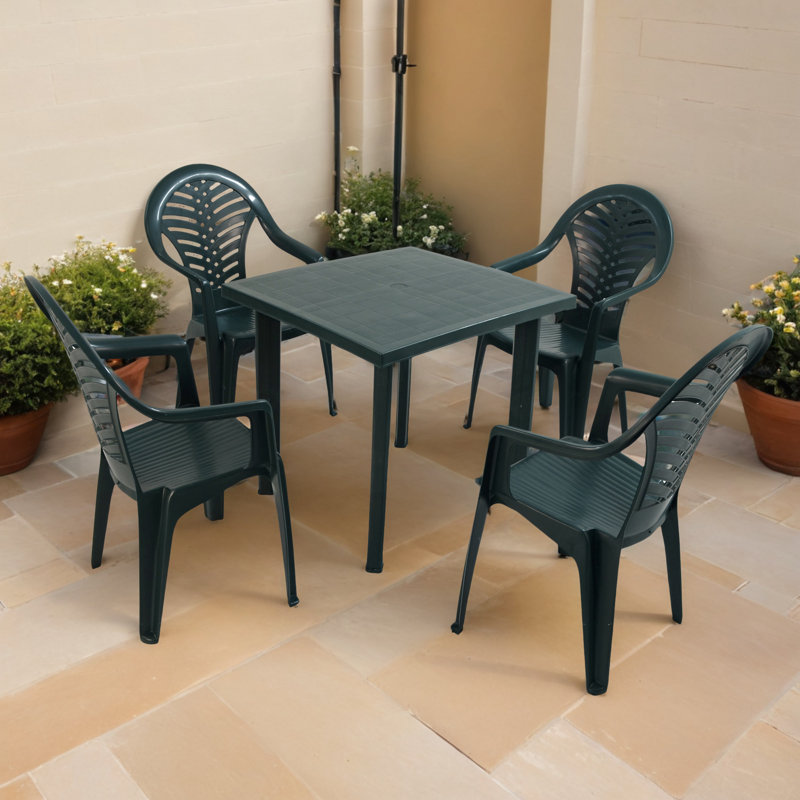 Rapino Square Table with 4  Chairs Garden Set, Green