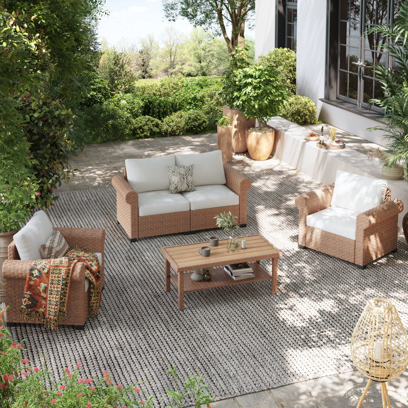 Outdoor 4-piece Rattan Conversation Set With Cushions