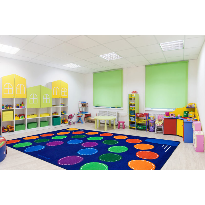 Tapis bleu à motif géométrique Rainbow Seating, Rectangle 8 pi 4 po x 13 pi 4 po