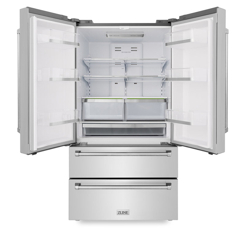 ZLINE 36" 22.5 cu. ft 4-Door French Door Refrigerator with Ice Maker, Stainless Steel