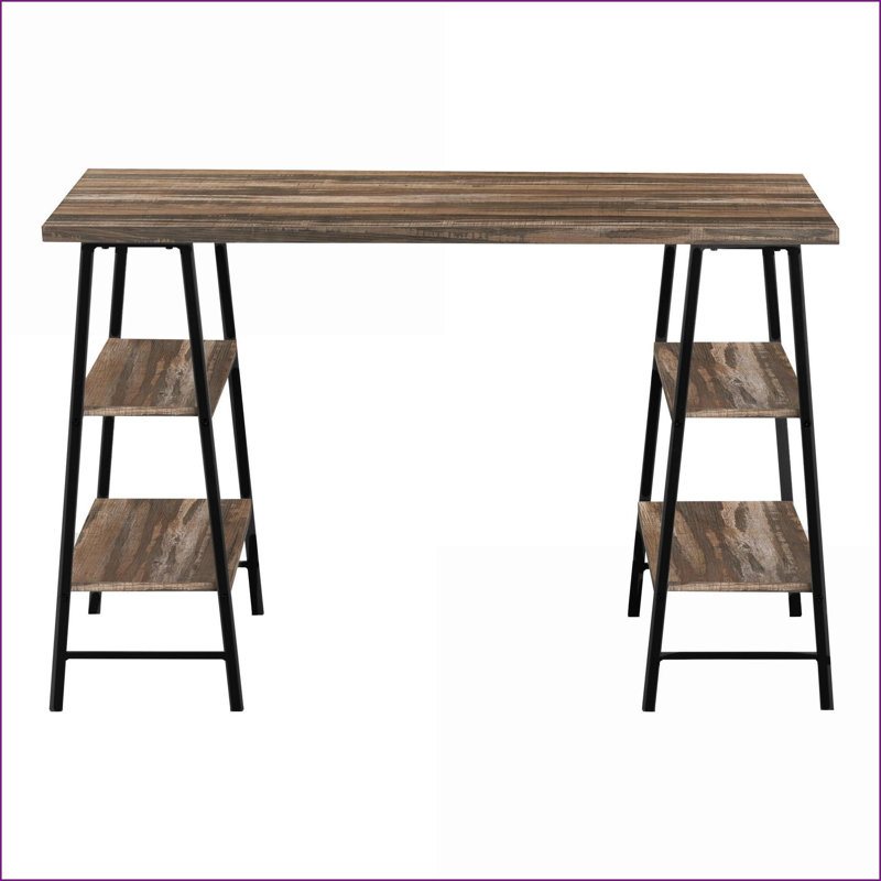 Bureaux, bureau d'ordinateur industriel de 48 po avec tablettes de rangement, stratifié brun Métal noir | Brun | Métal