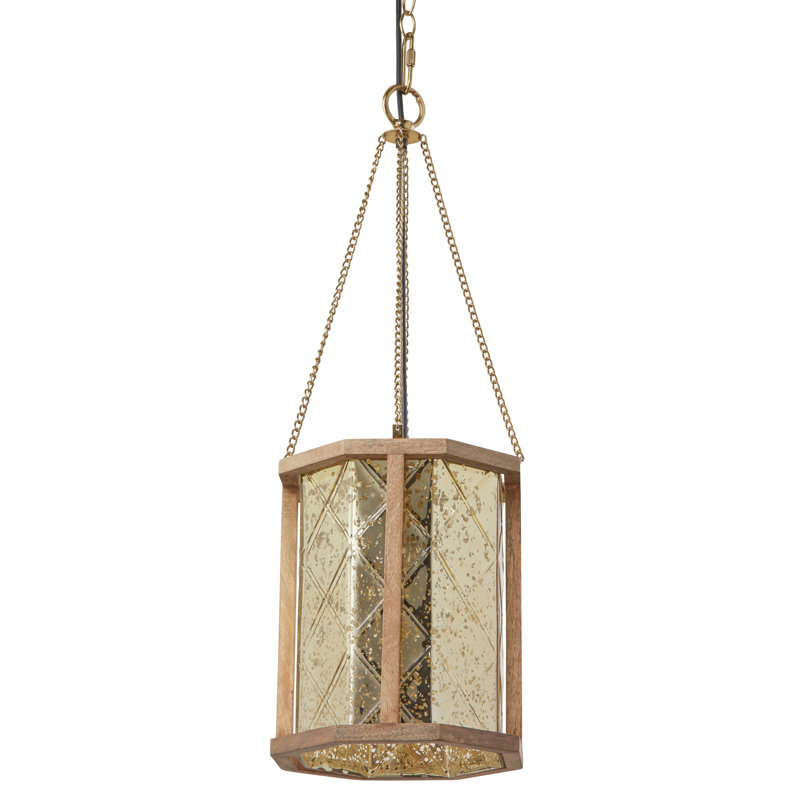 9"W Meckenzie 1-Light Mercury Glass Pendant with Oak Finish Frame