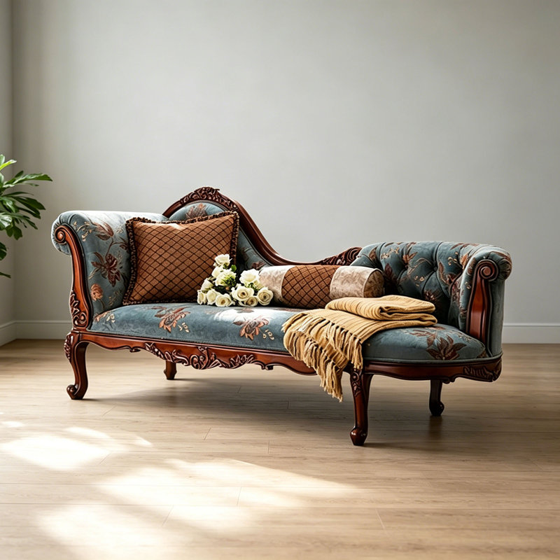 Chaise longue rétro en bois sculpté
