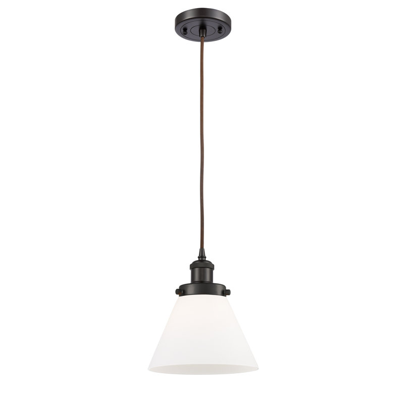 Mini-luminaire suspendu à cordon 1 lumière 8 po Ballston Urban Cone, Blanc mat, Bronze frotté à l'huile, DEL