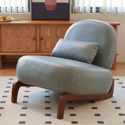Chaise d'appoint en similicuir avec pieds en bois massif, coussin moelleux, idéale pour le salon, la chambre à coucher et le balcon
