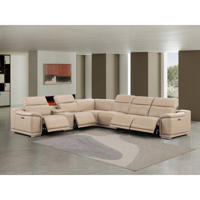 7-Piece L-Shaped Power Reclining Sectional In Genuine Leather – 4 Recliners