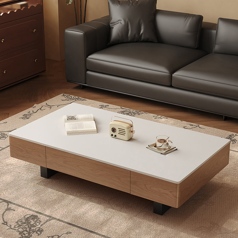 Minimalist rectangular coffee table, 13.8" H x 51.2" L x 27.6" W, White