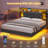 Upholstered Bookcase Floating Storage Bed with Charging Station and RGB LED Lights-632213490