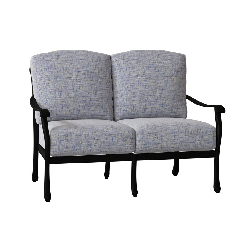 Casa 53.25'' Wide Aluminum Loveseat with Cushions, Textured Black, Pique Gravel Sunbrella®
