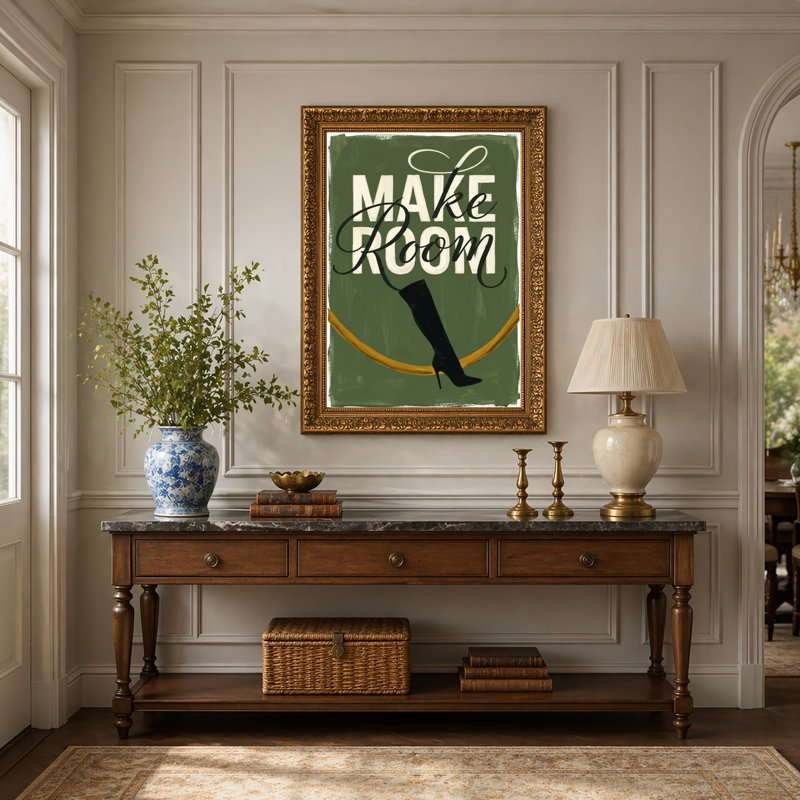 Art mural en toile noyer doré encadré pour le salon, la chambre à coucher, le bureau ou le vestibule - Décoration murale décorative avec espace de rangement