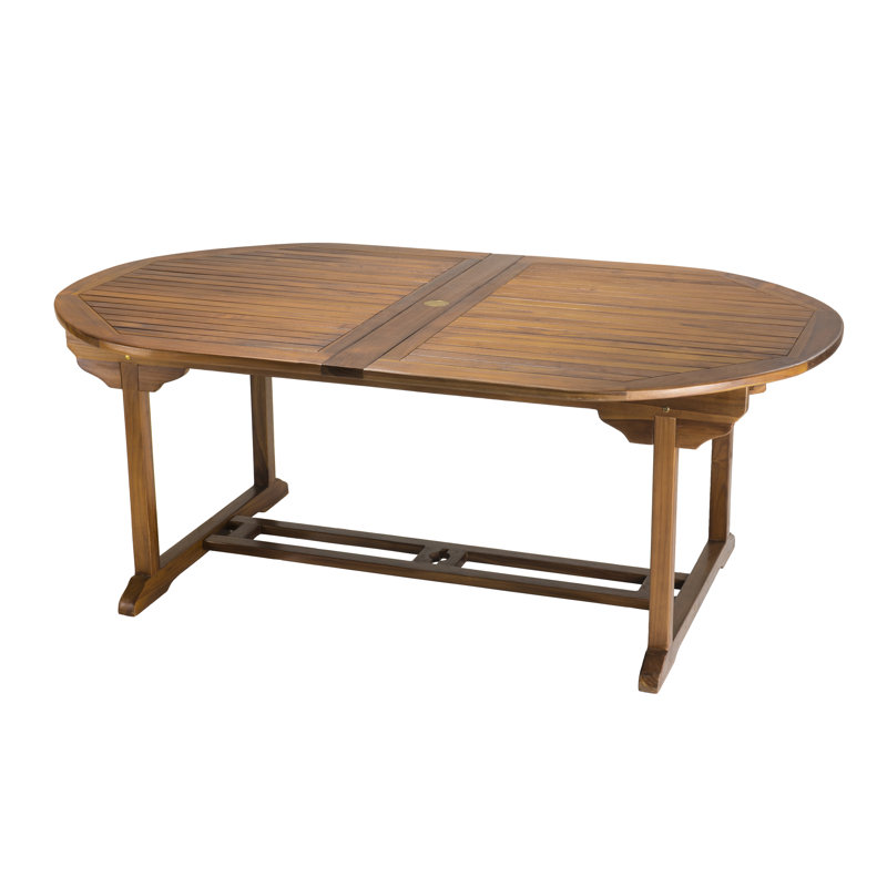 Legros Teak Wood Patio Dining Set with Extendable Oval Table, 75cm H x 200cm W x 120cm L