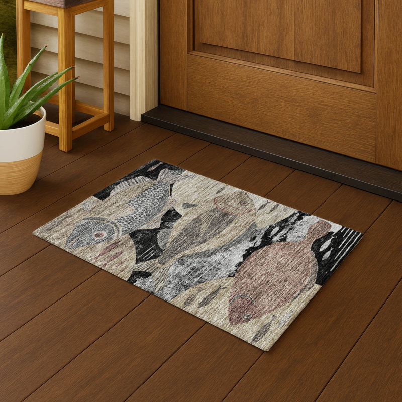 Tapis côtier intérieur / extérieur lavable à la machine ACN2447, Noir, 1 pi 8 po x 2 pi 6 po