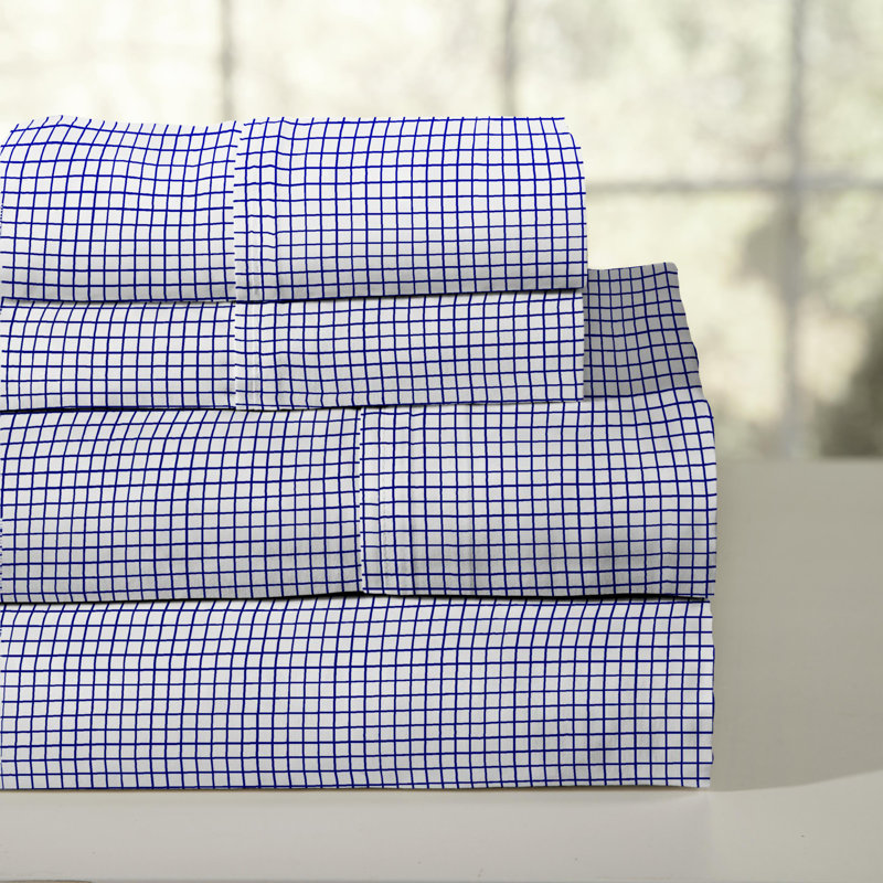 100% Cotton Plaid Sheet Set, Full Sheet Set+Fitted Sheet+2 Pillowcases