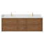 Meuble-lavabo double mural Isola WM 72 po, fini noyer grillé, comptoir en quartz blanc, lavabos carrés encastrés (1 trou), garniture en bronze satiné-134531635-134531637