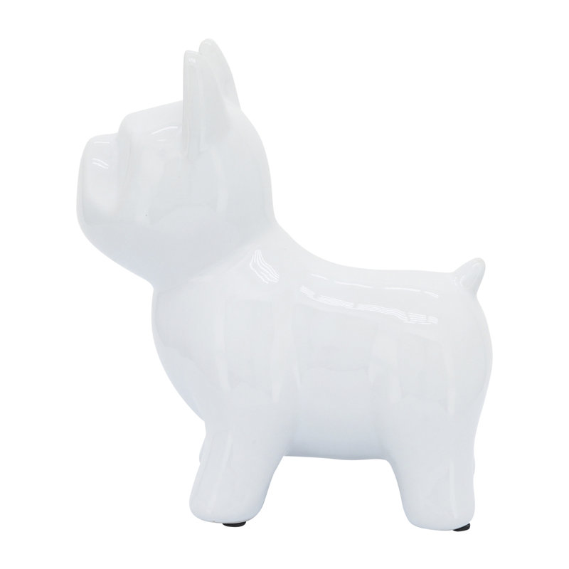 White Ceramic French Bulldog Dog Statue