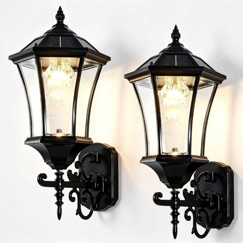 Solar Outdoor Wall Lanterns Classic Black Aluminium