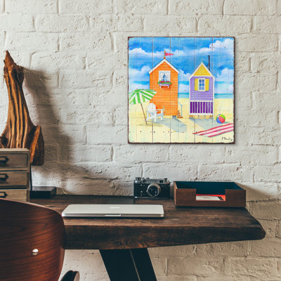 «Beach Huts Square I» par Paul Brent, art en verre acrylique Wal