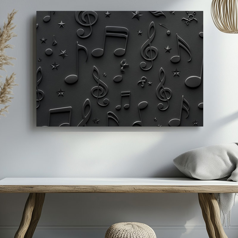 La toile crée un motif sans couture mettant en vedette une variété de notes de musique, y compris des notes de quart de notes de quart et des clés de sol