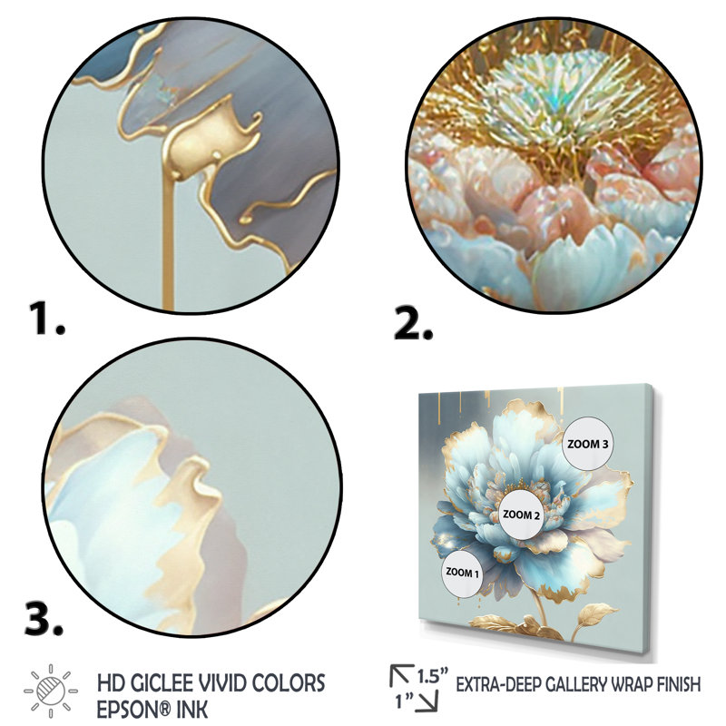 «Chic Blue Blooming Flower IV - Floral», reproduction sur toile encadrée, H 16 po x l 16 po x P 1 po, Toile tendue