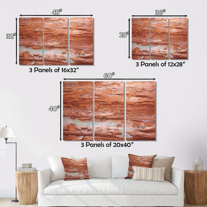 «Terracotta Bliss Texture Abstract II» sur toile, reproduction de 3 pièces, H 28 po x l 36 po x P 1 po