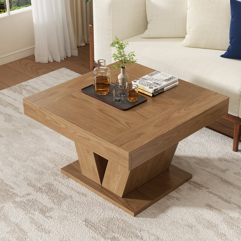 Table basse 31,5 po carrée rustique avec grain de bois naturel: un mélange parfait de style et de stabilité, Jaune