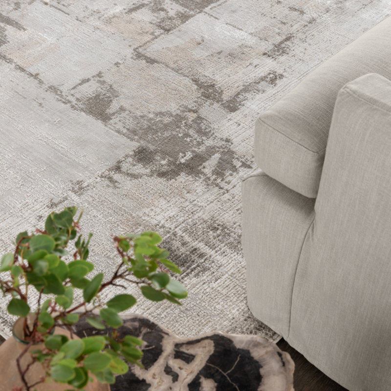 Tapis crème / taupe Proto Abstract (11 pi 10 po x 14 pi), Rectangle 11 pi 10 po x 14 pi