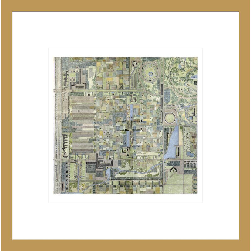 «The Living City» (projet) (vue en plan) par Frank Lloyd Wright - reproduction d'art encadrée, H 13,47 po x l 13,75 po
