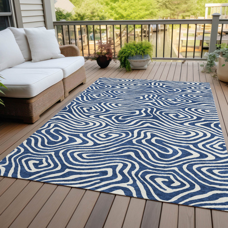 Tapis d'intérieur / extérieur bleu lavable Evalora , 2 pi 6 po x 3 pi 10 po