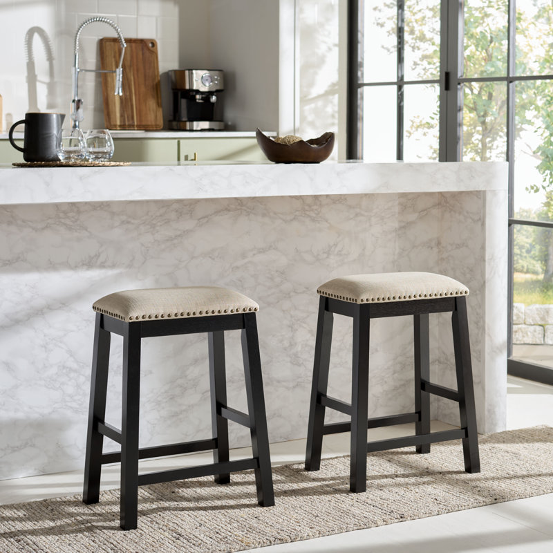 Medrick Upholstered Counter Stool, Gray Seat/Black Frame