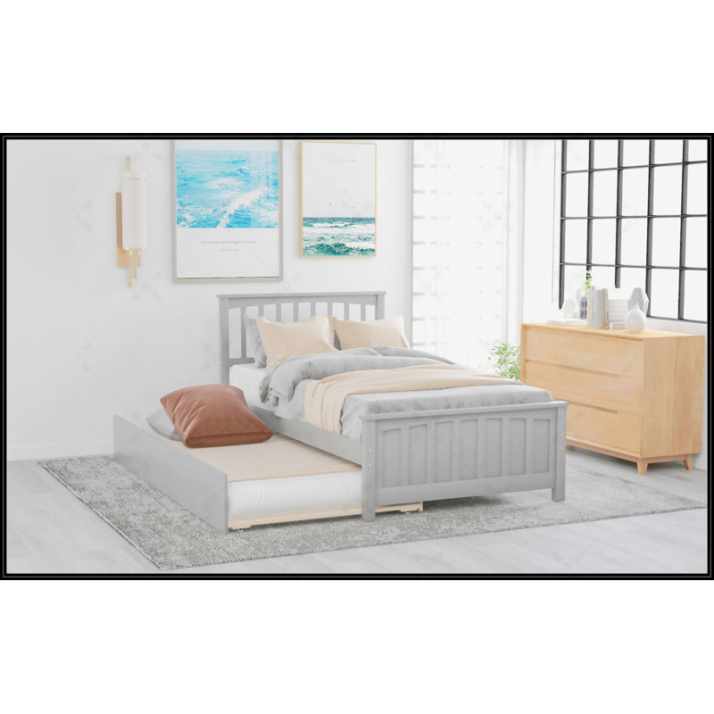 Lit plateforme simple avec lit gigogne, Gris
