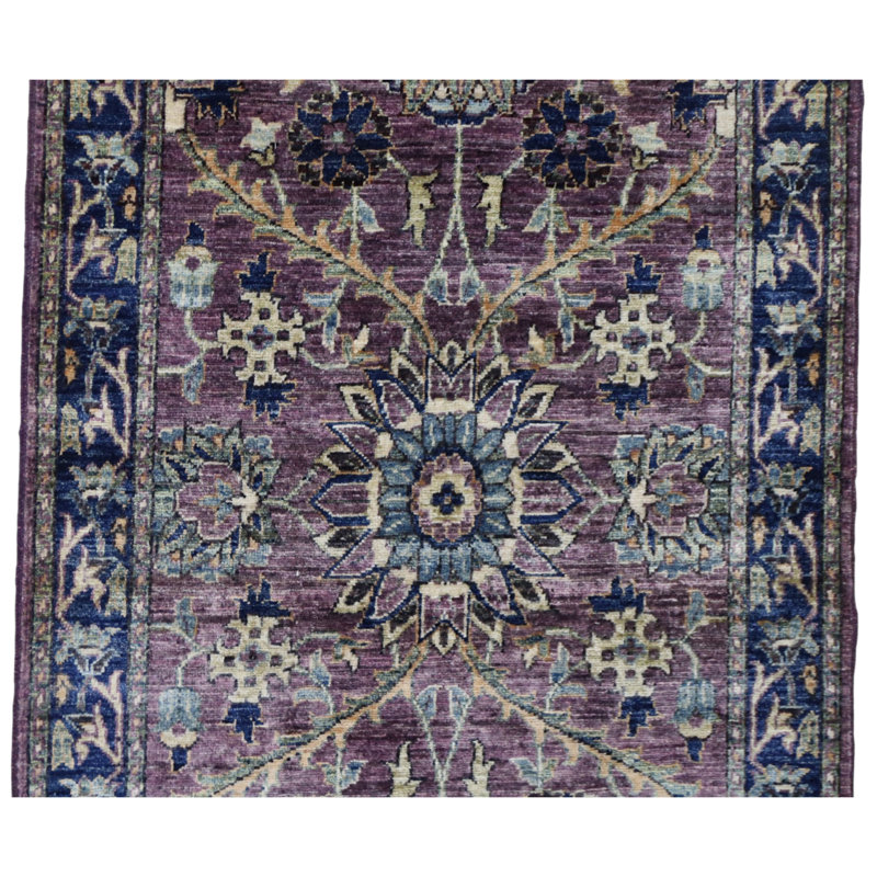Hand Knotted Wool Area Rug in Purple And Navy