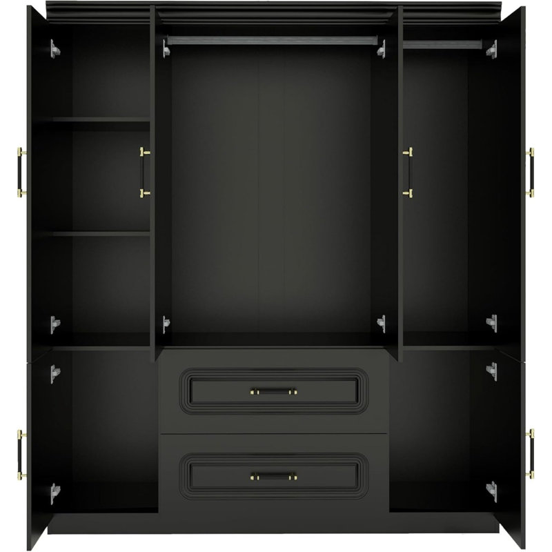 71" Black Wood Six Door Two Drawer Combo Dresser