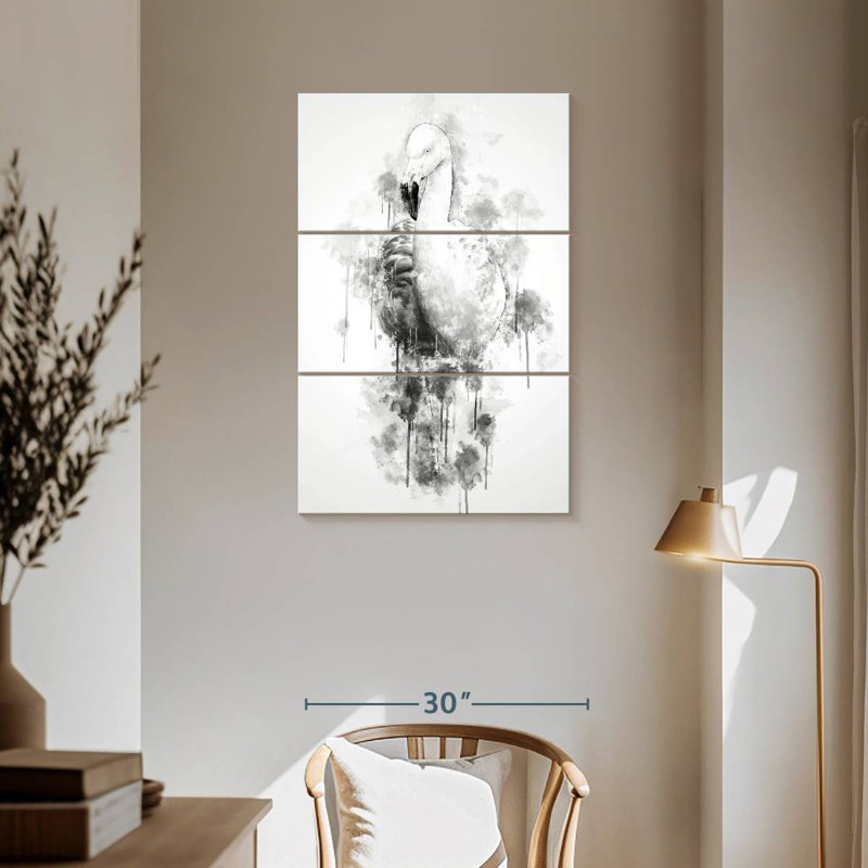 Brampt flamant noir et blanc, H 57 po x l 36 po