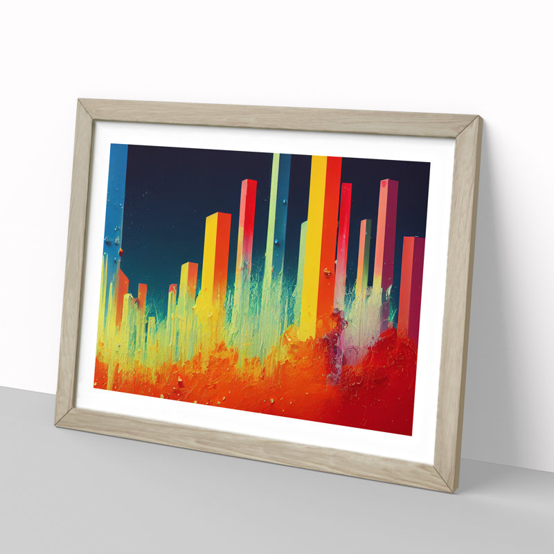 Dripping City Skyline Vol.2 Abstract - Single Picture Frame Painting, 25cm H x 34cm W x 2cm D, Oak