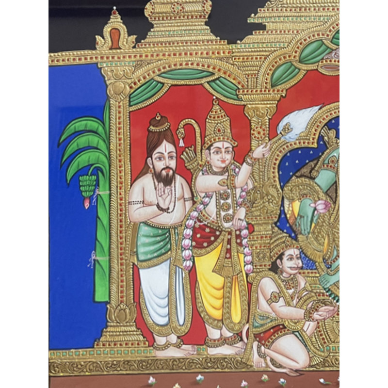 Rama Pattabhishekam | Peinture avec cadre | Aquarelle et feuille d'or 22 carats