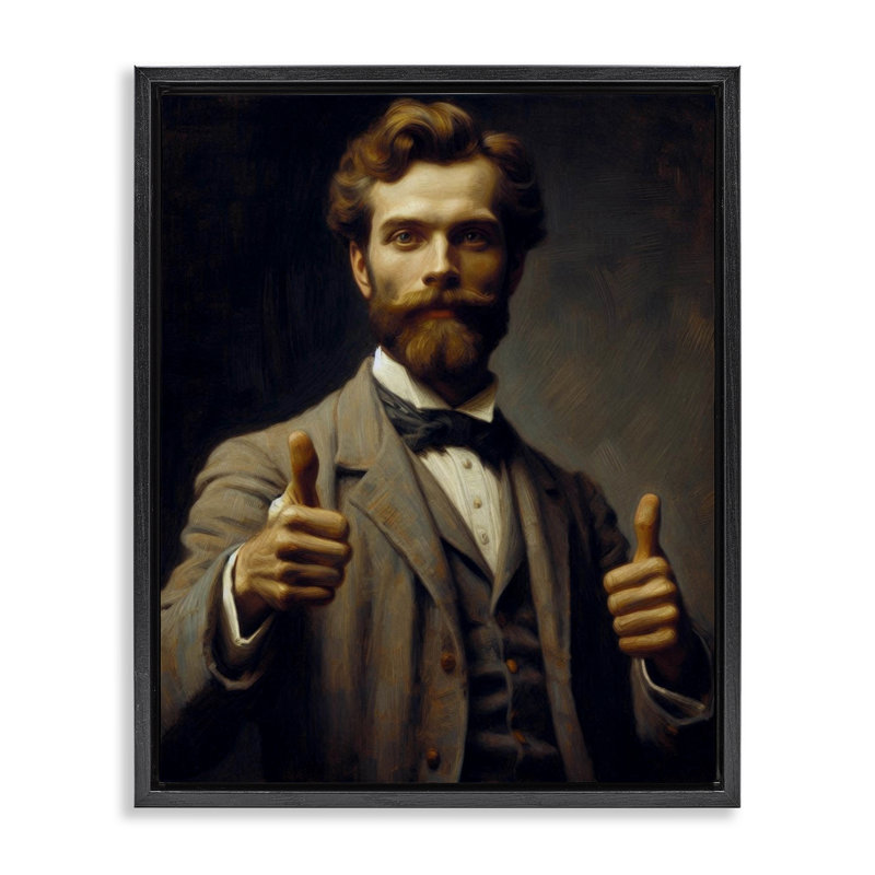 Cadre flottant «Funny Thumbs Up Gentleman», par Lettré et doublé, H 31 po x l 25 po, Cadre flottant noir de jais