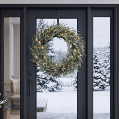Couronne de Noël en cèdre pré-éclairée 32 po