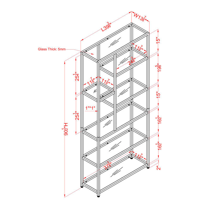 Walkertown 90.5"H X 39.38"W Steel Etagere Bookcase, Silver