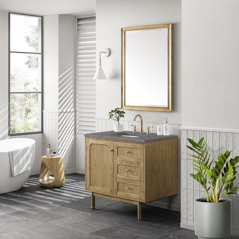 Laurent 36'' W Single Vanity, Carrara White, 8" Widespread, Light Natural Oak