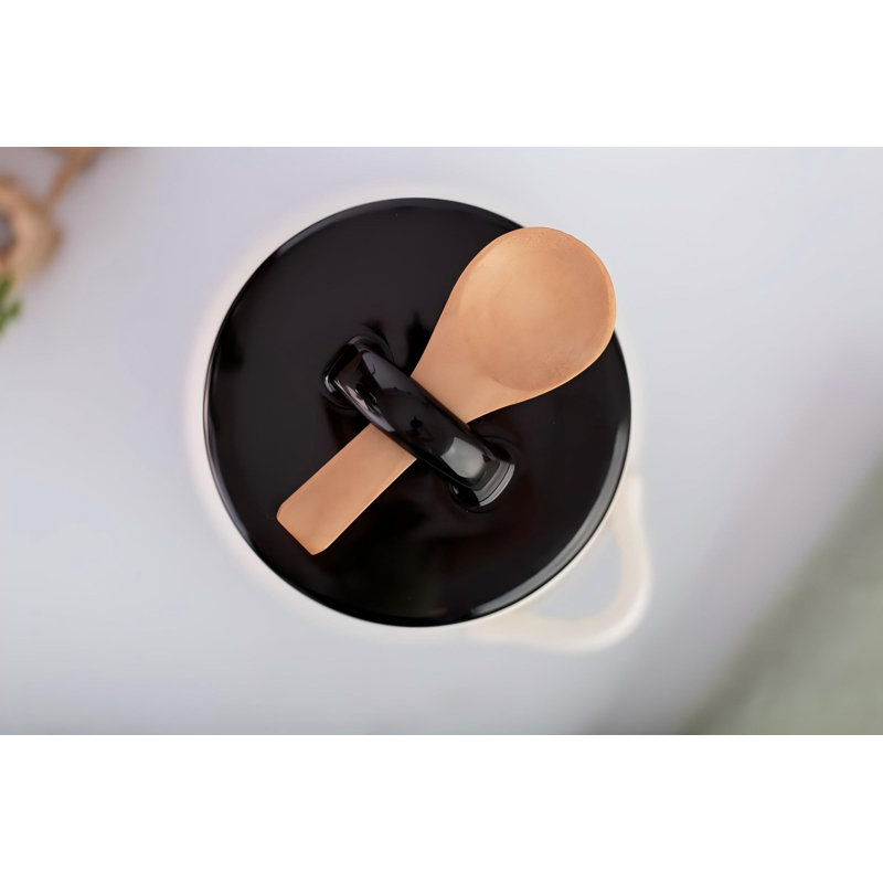 Salt Cellar With Lid And Spoon (10 Oz) - Handmade Salt Keeper W/Wooden Spoon - Ceramic Salt Container With Lid - Stylish Salt Storage Container