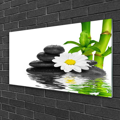 Floral Bamboo Tube Flower Stones - No Frame Print on Glass