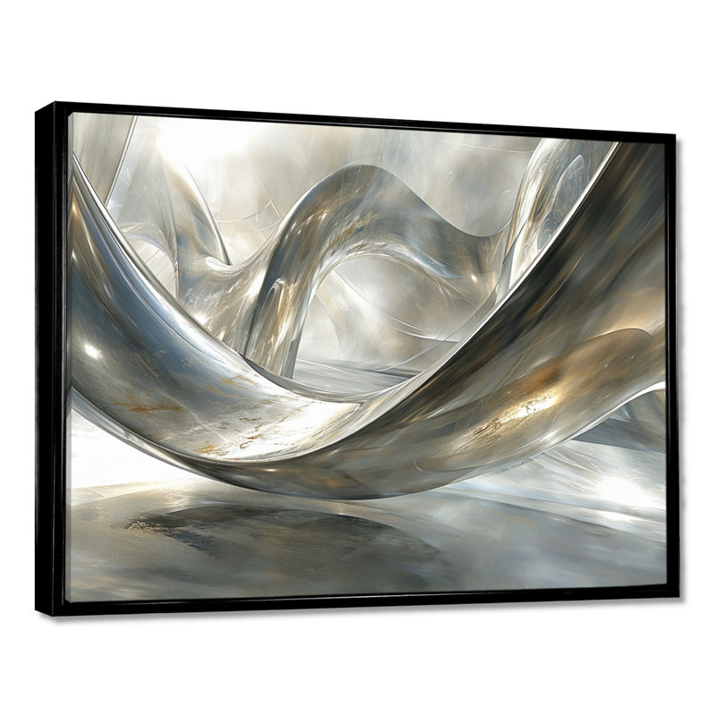 Diamond Silver Streams - Abstract Modern Waves, impressions encadrées, H 16 po x l 32 po x P 1 po