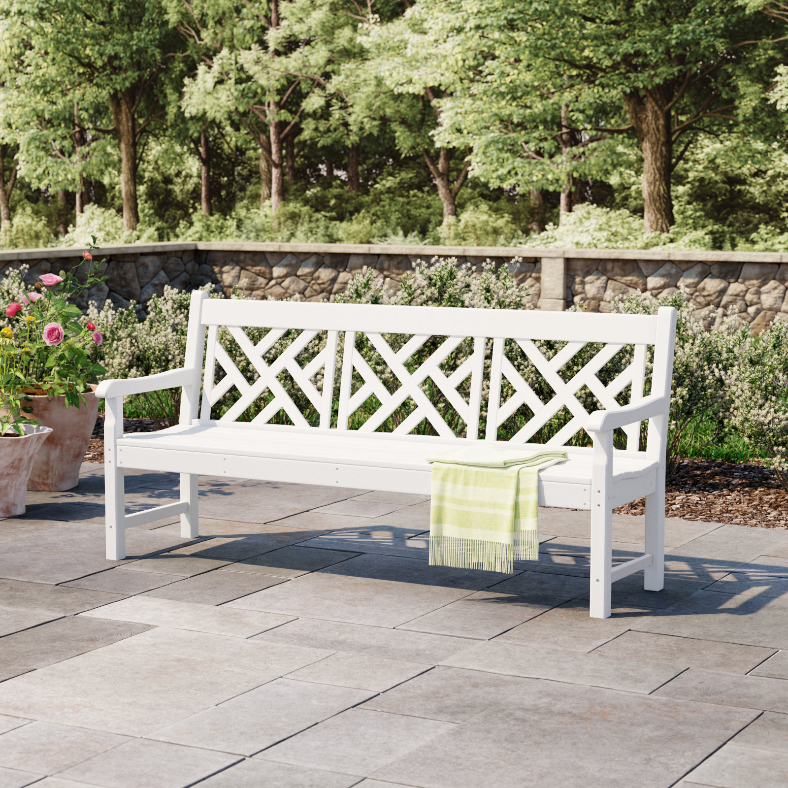 POLYWOOD Rockford 72" Chippendale Bench, White
