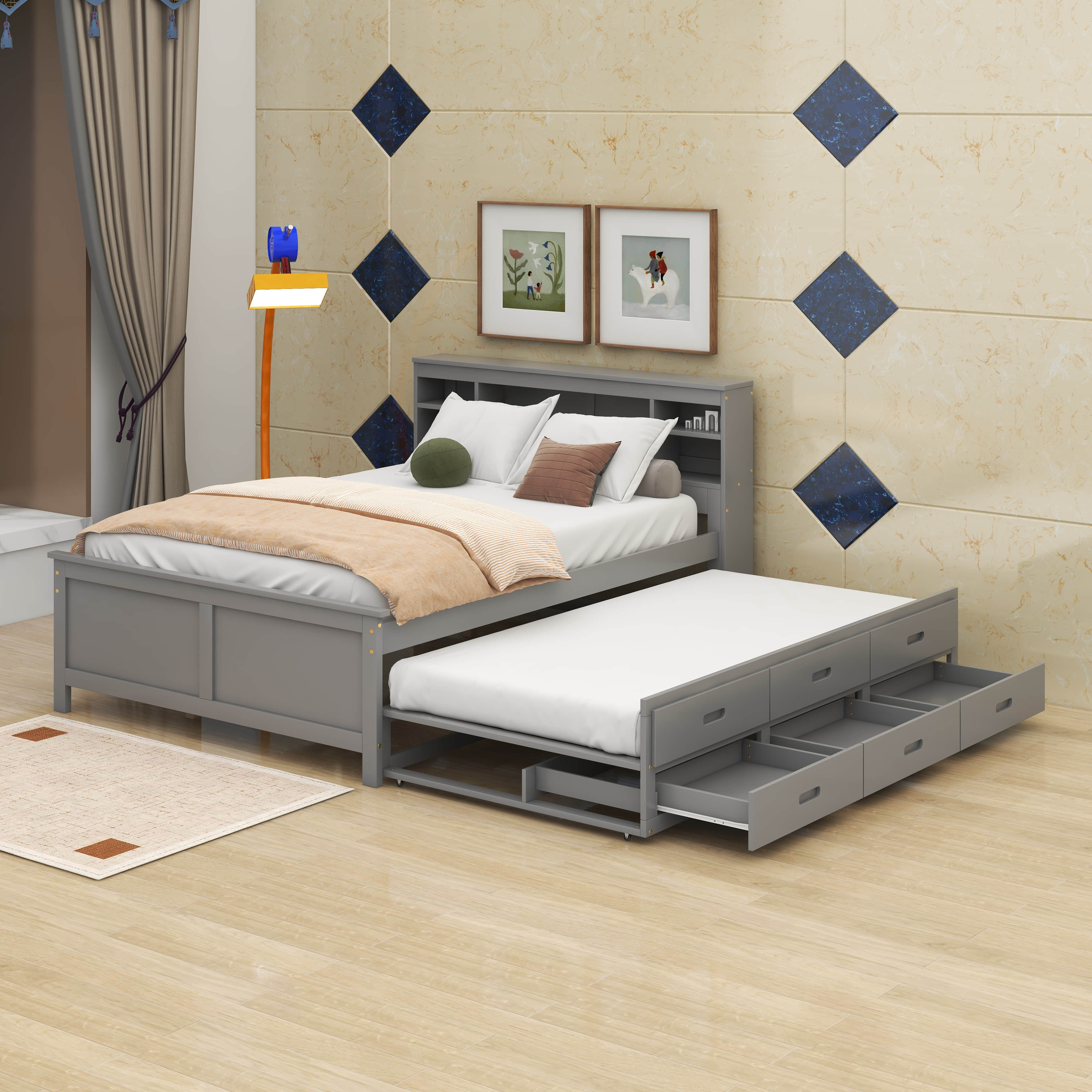 Latitude Run® Full Size Platform Bed With Storage Headboard, USB ...