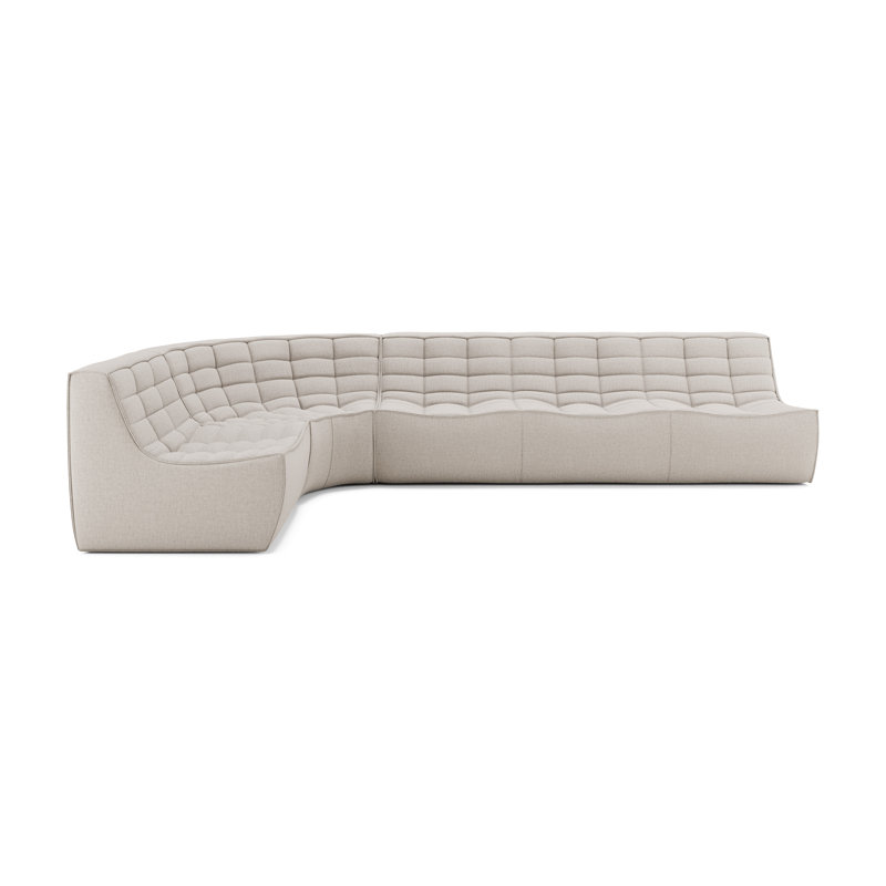 N701 Modular Sofa Set - Combo Left - 1 Seater + 3 Seater + 90° Round Corner, 30" H x 130" W x 79" D, Beige Polyester Blend