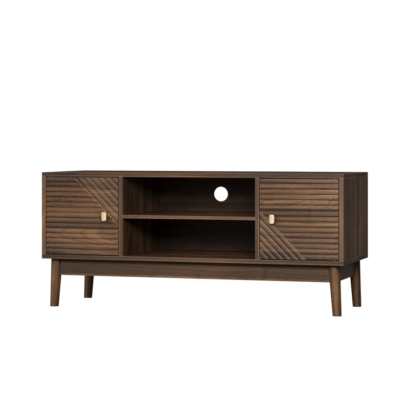 Mid-Century Modern TV Stand For 32 To 45 Inch Tvs With Ample Storage And Media Organization.