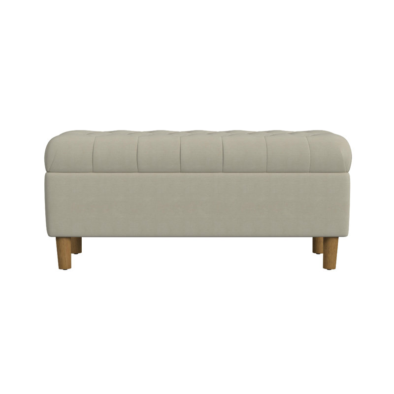 Polyester Upholstered Storage Bench, Tan Beige